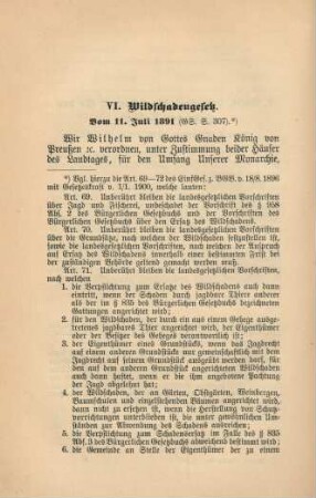 VI. Wildschadengesetz. Vom 11. Juli 1891.