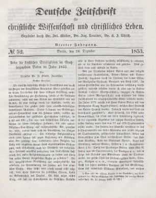 413-418 Ueber die kirchlichen Streitigkeiten im Großherzogthum Baden im Jahre 1853
