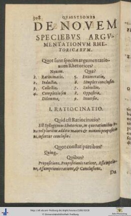 Quaestiones De Novem Speciebus Argumentationum Rhetoricarum