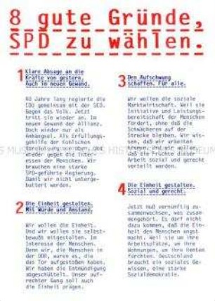 Flugblatt, das zur Wahl der Sozialdemokratischen Partei Deutschlands aufruft