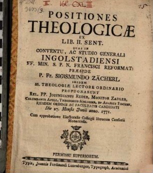 Positiones theologicae ex libr. II. Sententiarum