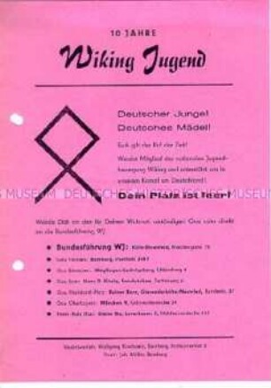 Flugblatt zum 10. Jahrestag der Wiking Jugend mit Mitgliederwerbung