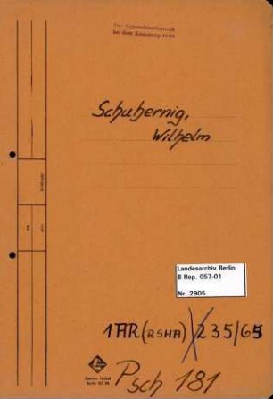 Personenheft Wilhelm Schubernig (*11.09.1915), SS-Obersturmführer, jetzt: Drogist