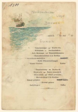 Menükarte : Lunch, Dampfer "Aller"