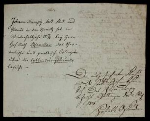 Studienzeugnis für Johannes Trümpy, unterzeichnet von Johann Friedrich Osiander, Göttingen, 2.3.1818