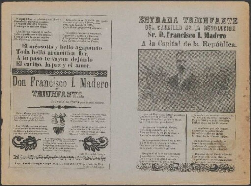 Entrada triunfante del caudillo de la revolución Sr. D. Francisco I. Madero a la Capital de la República