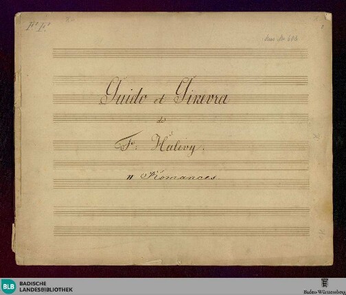 Guido et Ginevra. Excerpts. Arr - Don Mus.Ms. 606 : V, pf