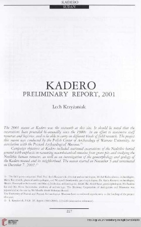 13: Kadero : preliminary report, 2001