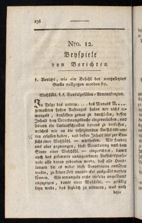 256-289, Nro. 12. Beyspiele von Berichten.