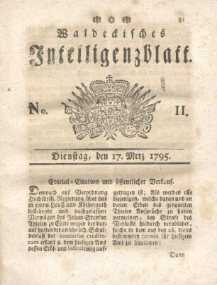 No. 11, Dienstag, den 17. Merz 1795