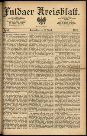 Erste Ausgabe vom Donnerstag, den 02. August 1900.