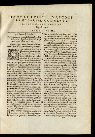 Iacobi Cuiacii ... Commentarius In Aemylii Papiniani Quaestionum Librum XXIIII.