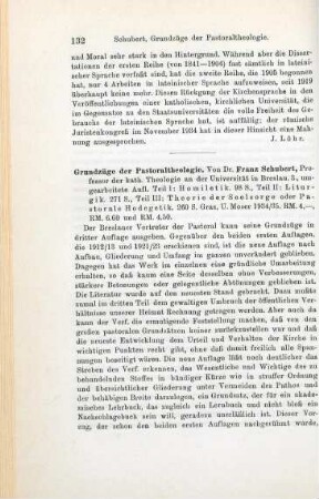 132-134 [Rezension] Schubert, Franz, Grundzüge der Pastoraltheologie