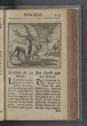 Fable XLII. : Le cerf, et la brebis. Der Hirsch und das Schaaf.