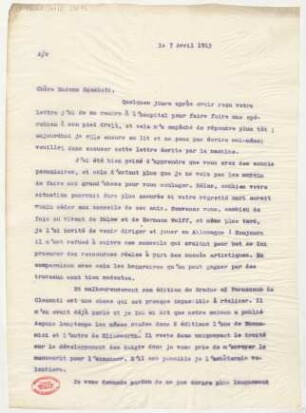 Brief an Constanza Sgambati : 07.04.1915