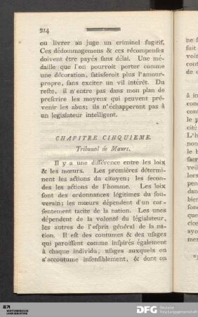 Chapitre Cinquieme. Tribunal de Moeurs.