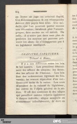 Chapitre Cinquieme. Tribunal de Moeurs.