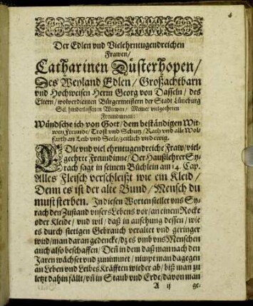 Der Edlen und Vieltugendreichen Frawen/ Catharinen Düsterhopen/ [...]