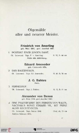 Ölgemälde alter und neuerer Meister (Nr. 1-101)