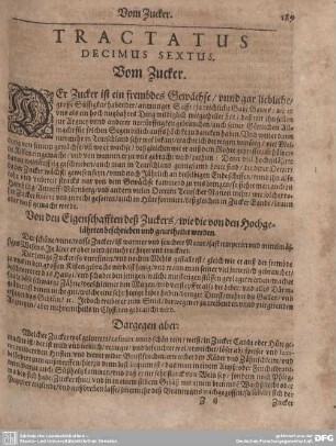 Tractatus Decimus Sextus. Vom Zucker.