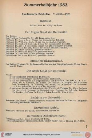 [Personalverzeichnis für das Sommerhalbjahr 1933]