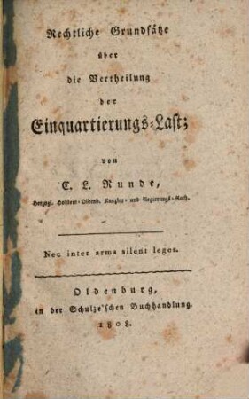 Rechtliche Grundsätze über die Vertheilung der Einquartierungs-Last