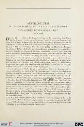 Albert Boeckler: Beiträge zur romanischen Kölner Buchmalerei
