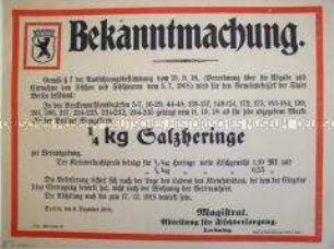 Bekanntmachung über die Abgabe von Salzheringen