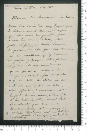 Brief von Jean Pierre Erman an Adelbert von Chamisso