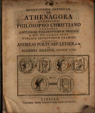 Diss. hist. de Athenagora, Atheniensi philosopho Christiano
