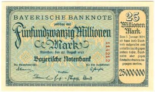 Geldschein, 25 Millionen Mark, 20.8.1923