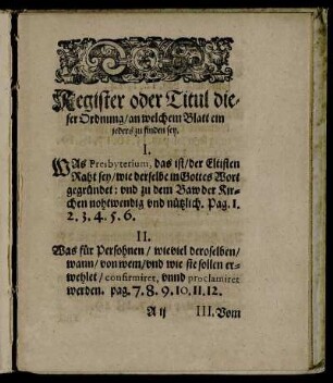 Register oder Titul dieser Ordnung
