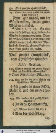 Das zweyte Hauptstück, vom Christlichen Glauben.
