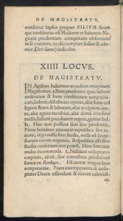 XIIII Locus. De Magistratu.