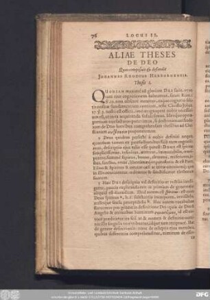 Aliae Theses De Deo Quas composuit & defendit Johannes Rhodius Herbornensis.