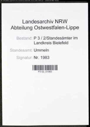 Heiratsregister Standesamt Ummeln