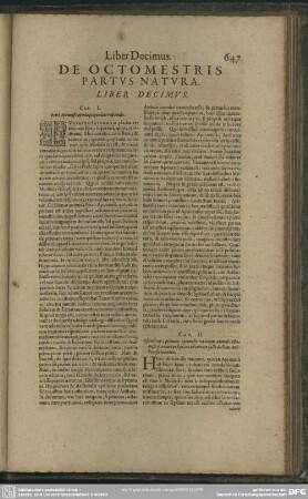 De Octomestris Partus Natura. Liber Decimus