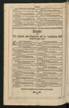 Register über Die Episteln und Evangelia auf die namhaftige Feste ...