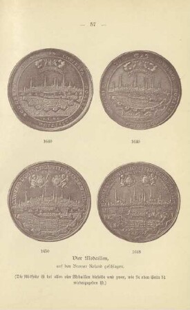 Vier Medaillen auf den Bremer Roland geschlagen. 1640, 1640, 1650, 1648