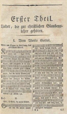Erster Theil. Lieder, die zur christlichen Glaubenslehre gehören.