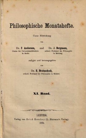 Philosophische Monatshefte. 11, 11 (1875)