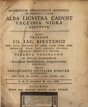 Diss. philol. botan. in Virgilii versum: Alba ligustra cadunt, vaccinia nigra leguntur
