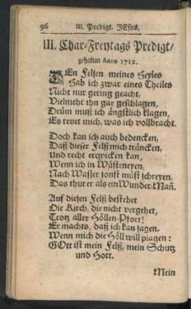 III. Char-Freytags Predigt, gehalten Anno 1712.
