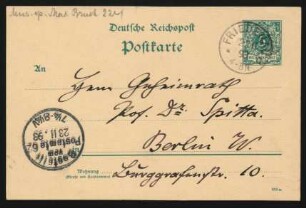 Postkarte an Philipp Spitta : 22.11.1893
