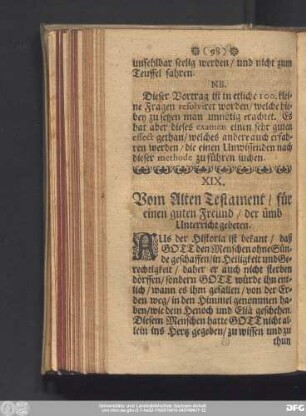 XIX. Vom Alten Testament, für einen guten Freund, der ümb Unterricht gebeten.