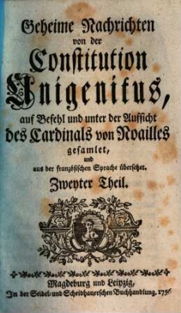 Geheime Nachrichten von der Constitution Unigenitus, 2
