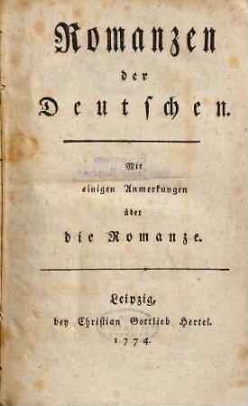 Romanzen der Deutschen : Mit einigen Anmerkungen über die Romanze, [1]