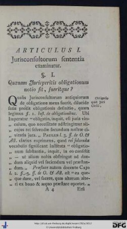 Articulus I. Jurisconsultorum sententia examinatur.