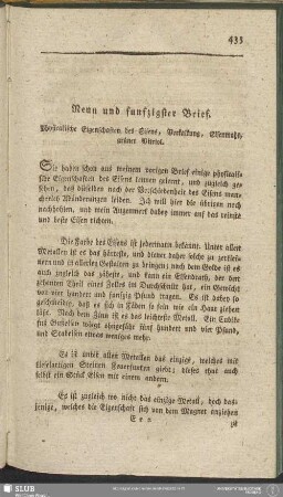 Neun und funfzigster Brief. Physicalische Eigenschaften des Eisens, Verkalkung, Eisenmohr, grüner Vitriol