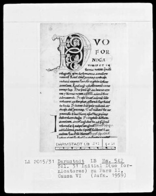 Kurzfassung des Decretum Gratiani — Initiale D(uo fornicatores), Folio 31recto